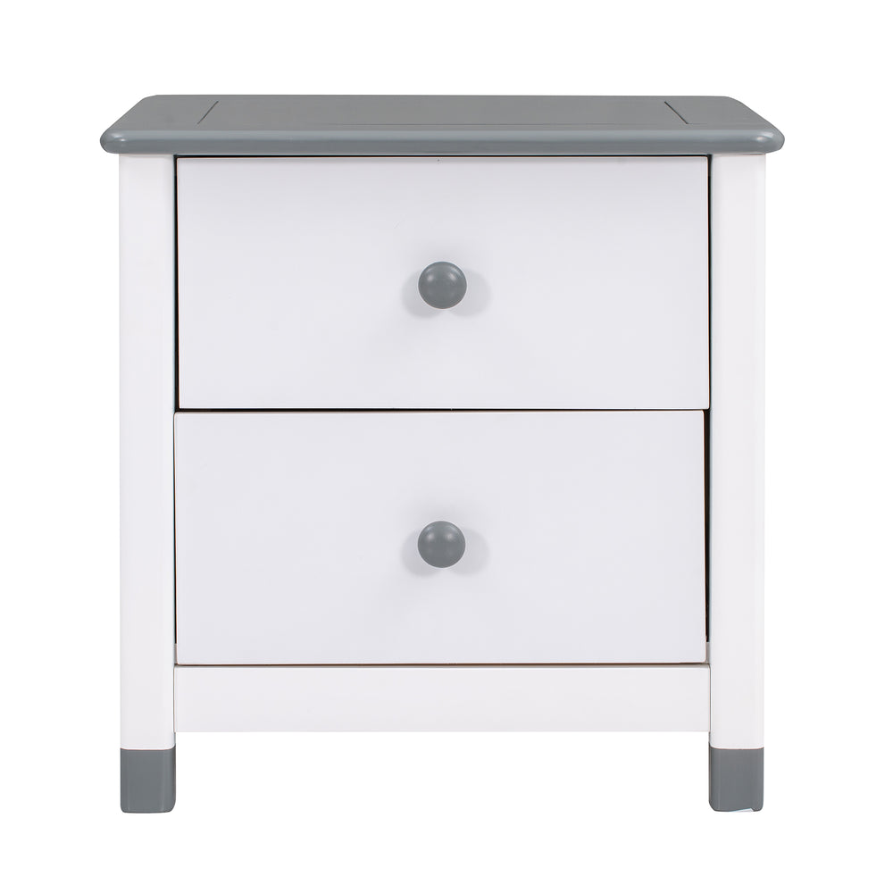 Charming Kids' Nightstand with Two Drawers in White and Gray