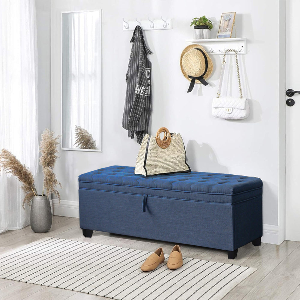 Cozy Blue Storage Bench: Stylish & Functional Seating with Hidden Space