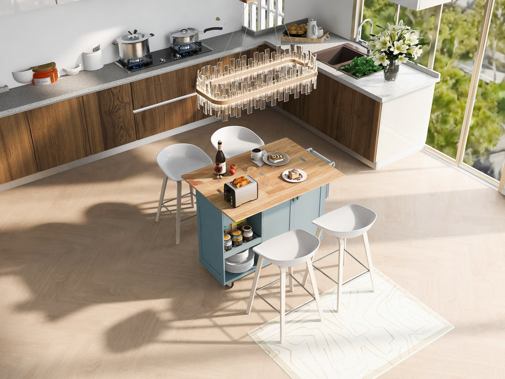 Rolling Kitchen Island with Foldable Top and Storage