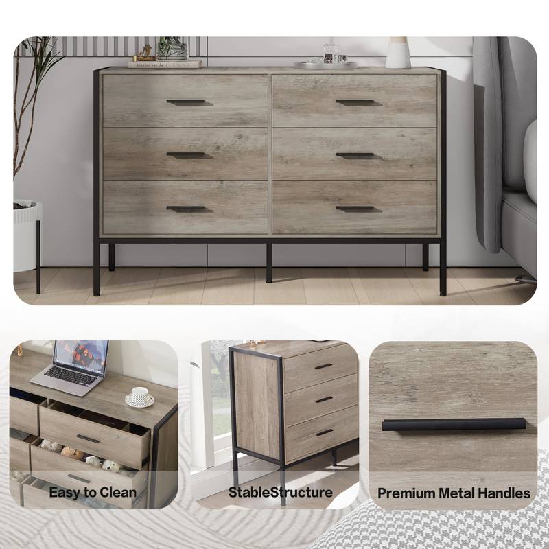 Rustic Grey Six-Drawer Dresser