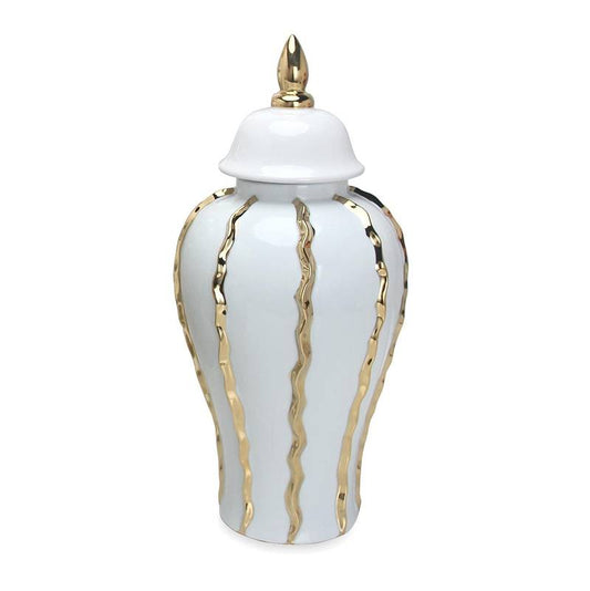 Chic White Ginger Jar with Gold Hues