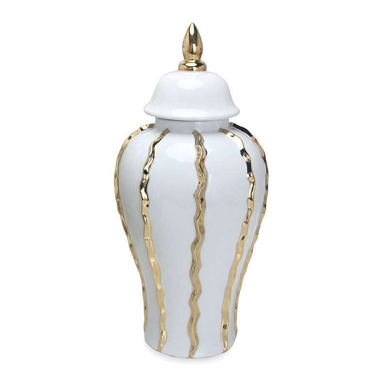 Chic White Ginger Jar with Gold Hues