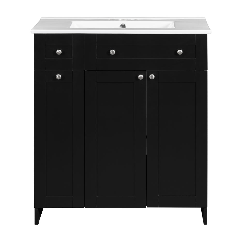 Sleek Black Vanity with Ceramic Sink & Ample Storage