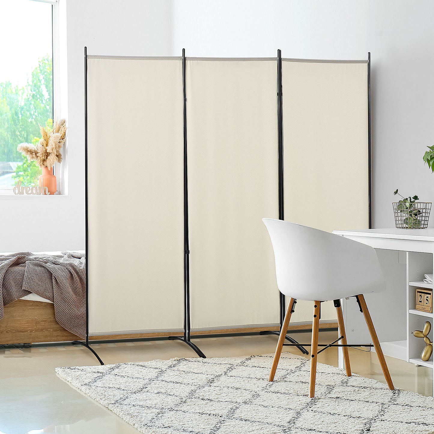 Beige 3-Panel Privacy Screen