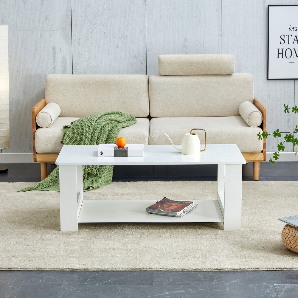 Chic Double-Layered White Coffee Table