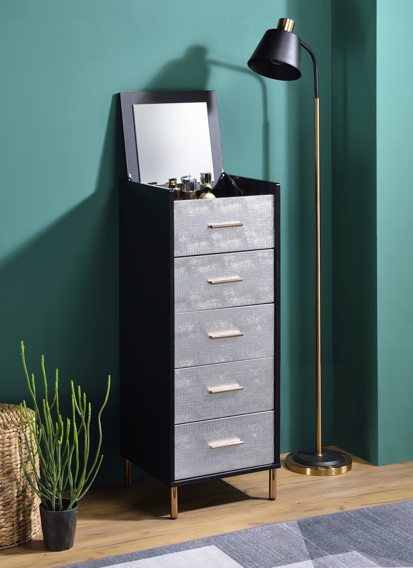 Chic Myles Jewelry Armoire in Black and Gold