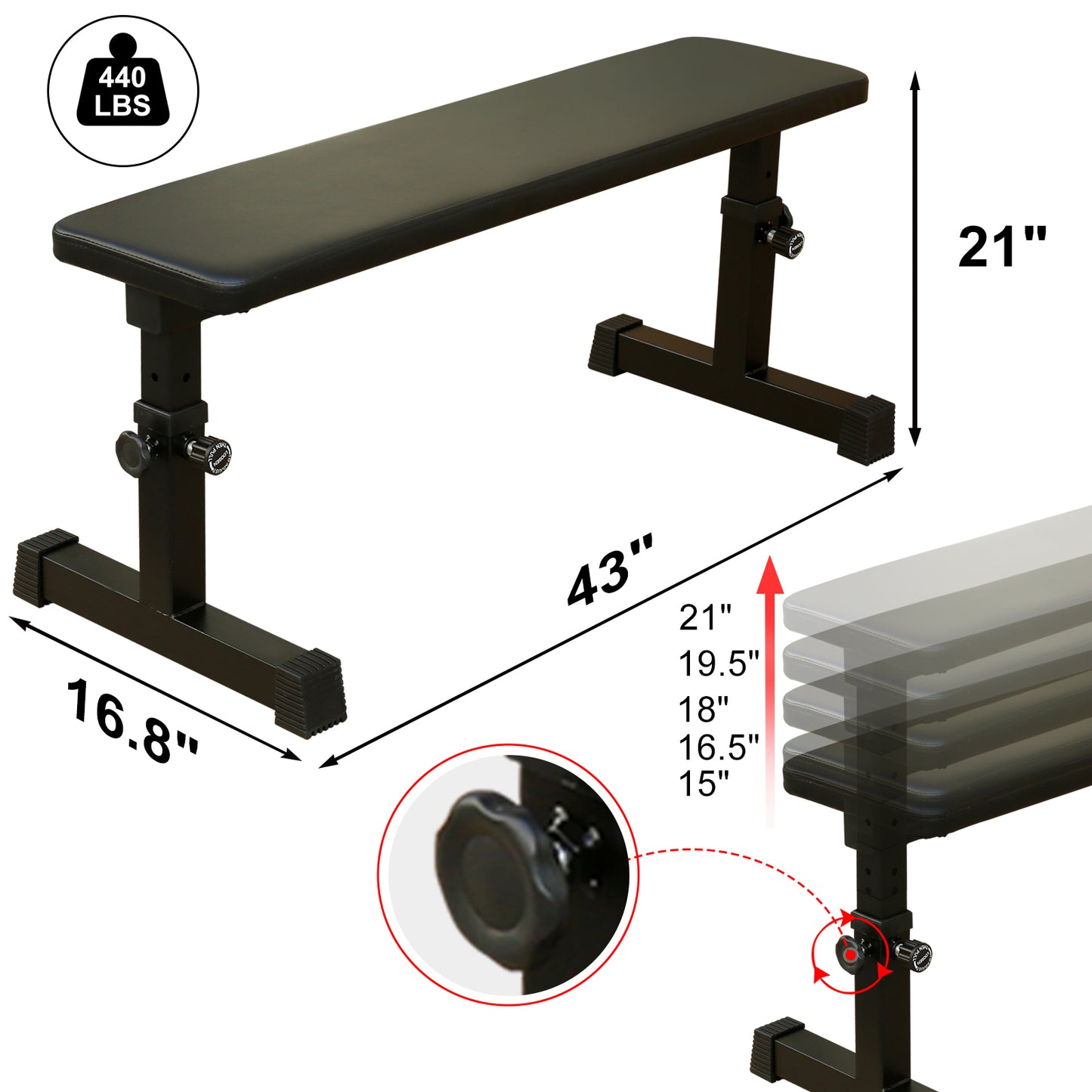 Adjustable Flat Weight Bench for Strength Training