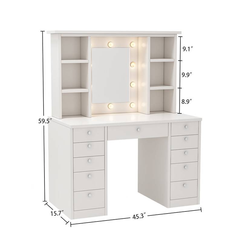 GlamGlow Vanity Desk with LED Mirror & Storage