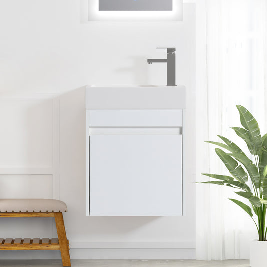 Sleek Wall-Mounted Bathroom Vanity with Soft-Close Door & White Sink