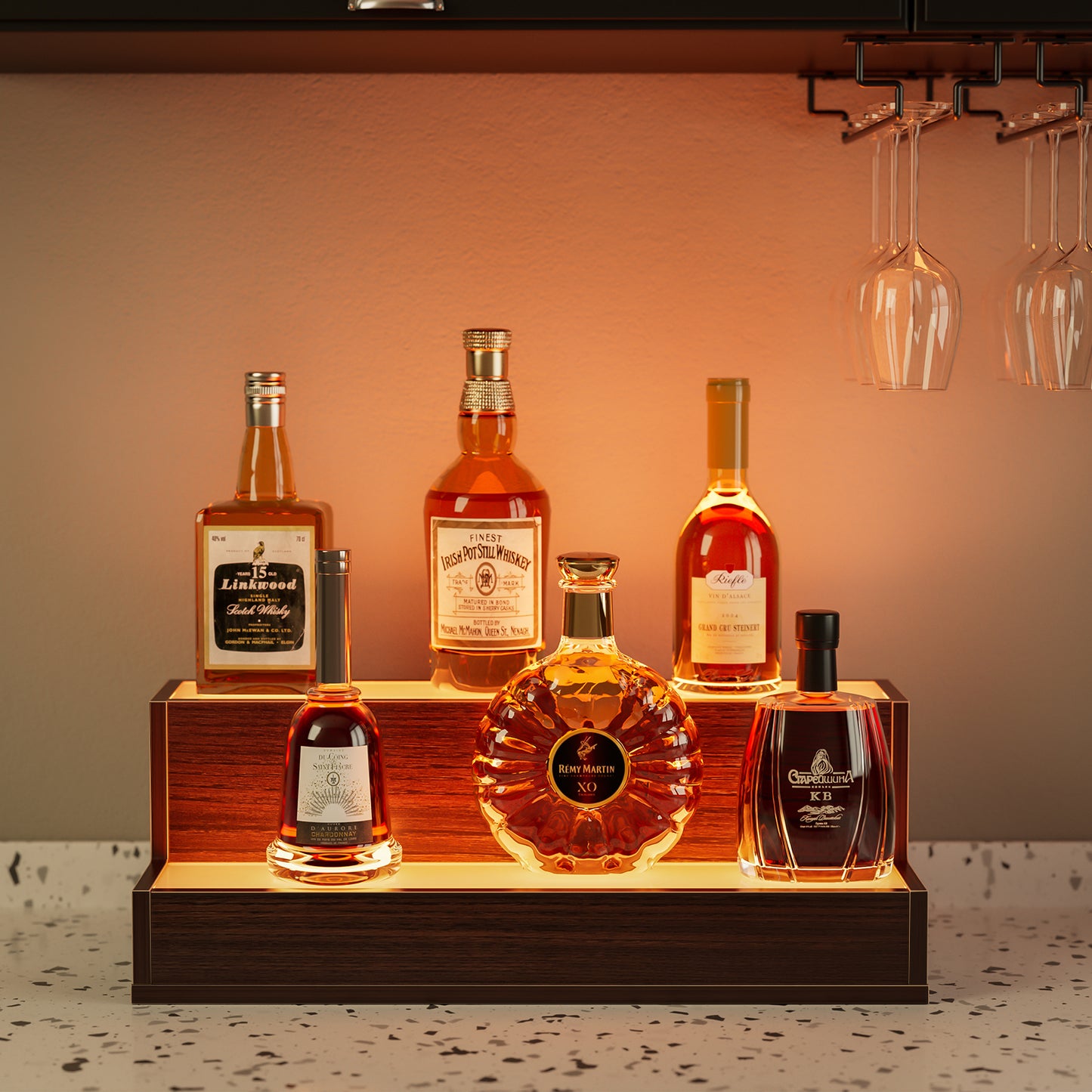 Glow & Show Liquor Shelf - Illuminated Bottle Display for Home Bars