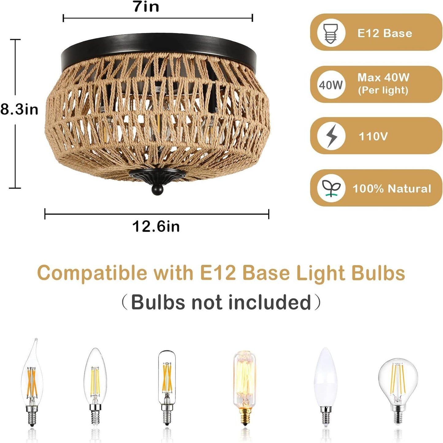 Woven Rattan Glow Flush Mount Light