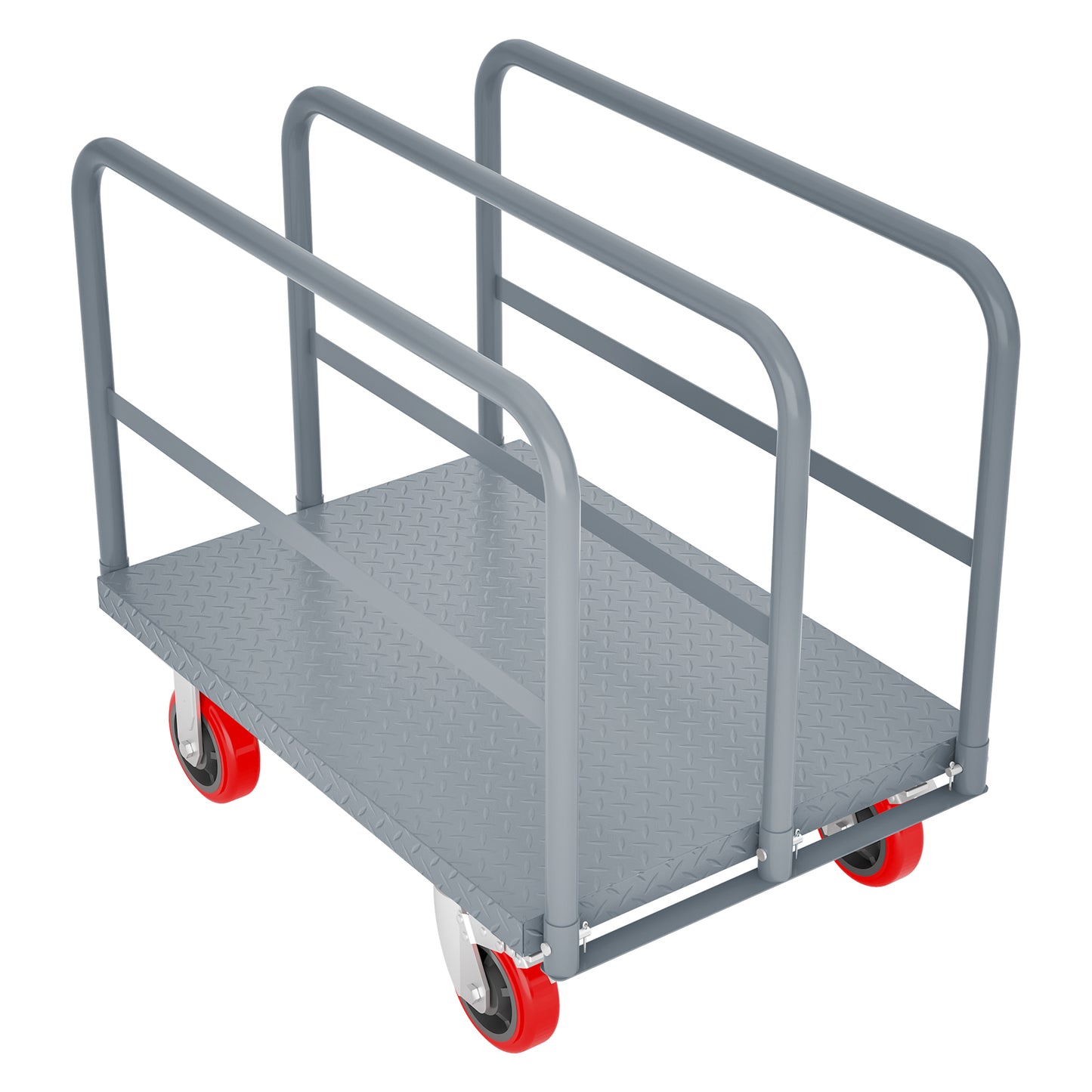 Sturdy Steel Flatbed Cart with Swivel Casters and Handrails