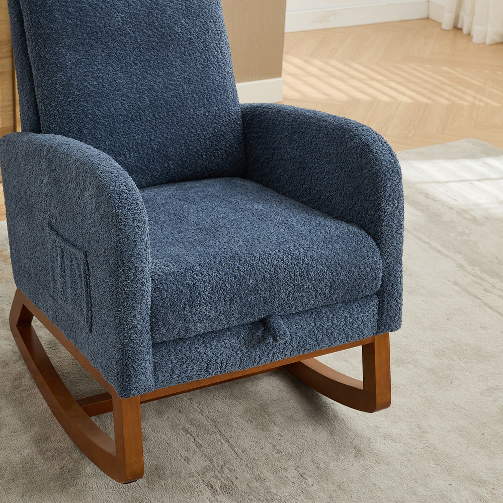 Navy Rocking Glider Chair with Footrest and Side Pocket