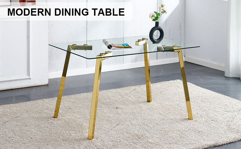 Sleek Gold-Trim Glass Dining Table