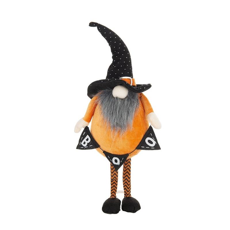 Spooky Orange and Black Gnome with Banner for Halloween Decor