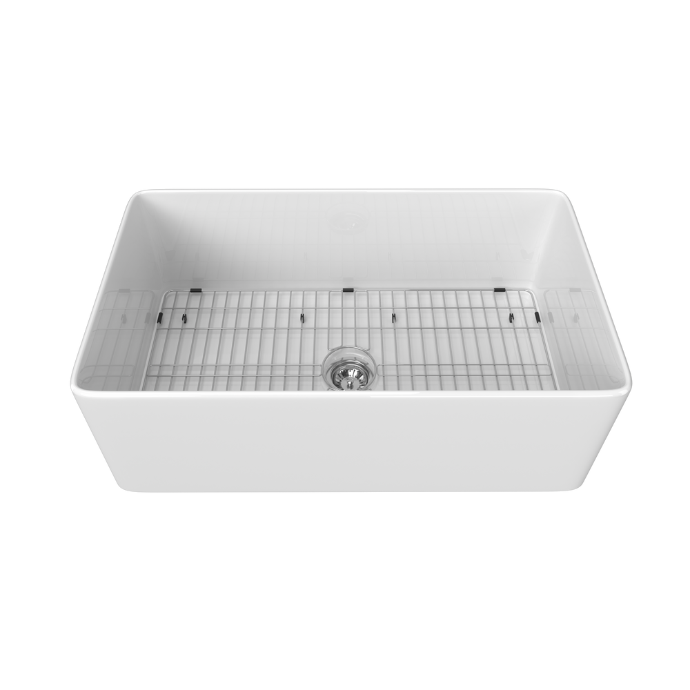 Charming White Farmhouse Sink with Drain & Grid