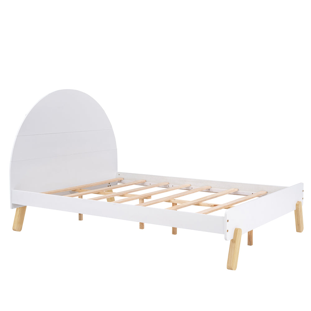 Charming Curved Platform Bed with Headboard Shelf