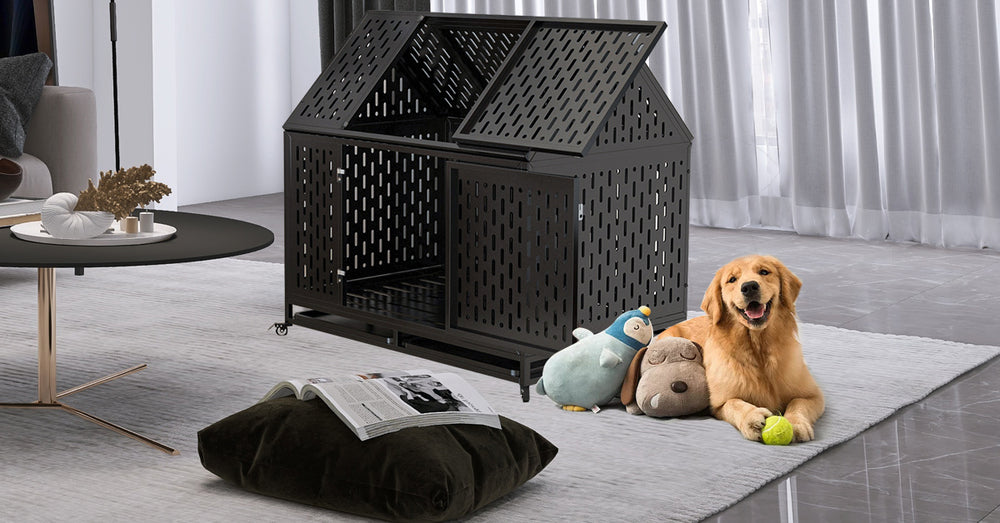 Ultimate Indestructible Dog Crate with Roof & Lockable Wheels