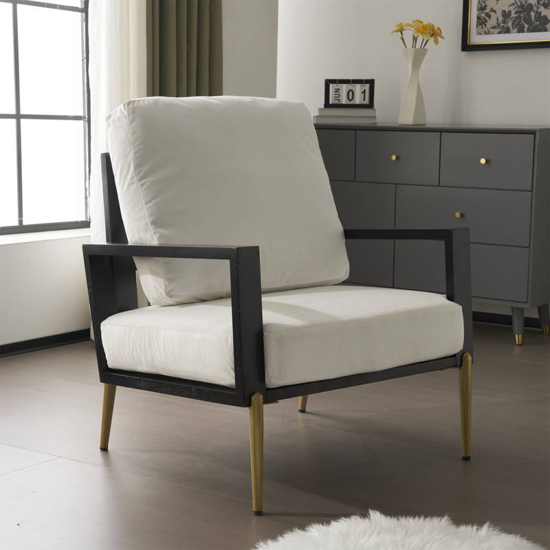 Chic White Accent Armchair with Gold Legs