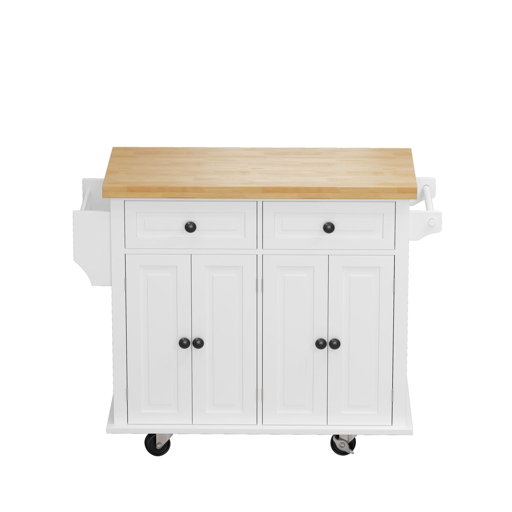 Versatile White Kitchen Island Cart with Storage & Locking Wheels