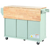 Mint Green Kitchen Island on Wheels with Drop-Leaf Countertop & Storage