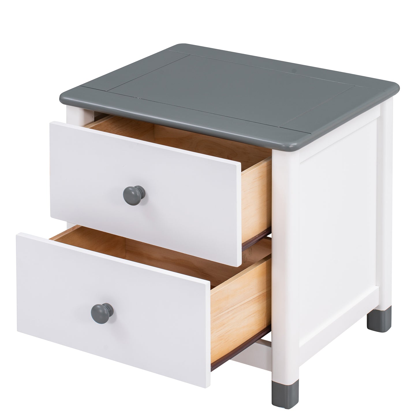 Charming Kids' Nightstand with Two Drawers in White and Gray