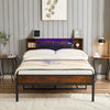 Rustic Brown Storage Bed with Charging Headboard