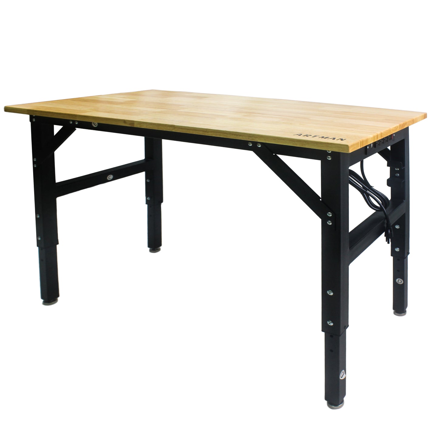 Versatile Wooden-Top Worktable with Built-In Socket