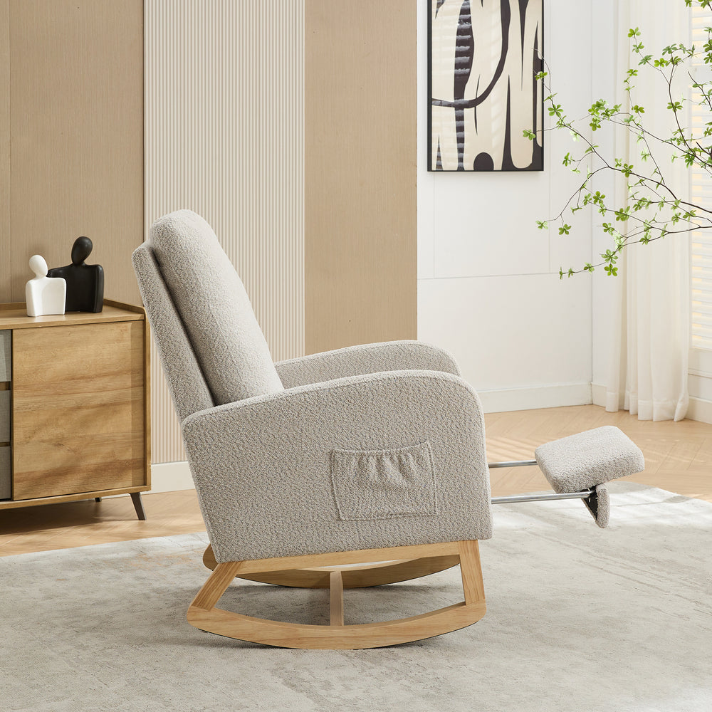 Cozy Rocking Glider Chair with Footrest and Pocket - Light Gray