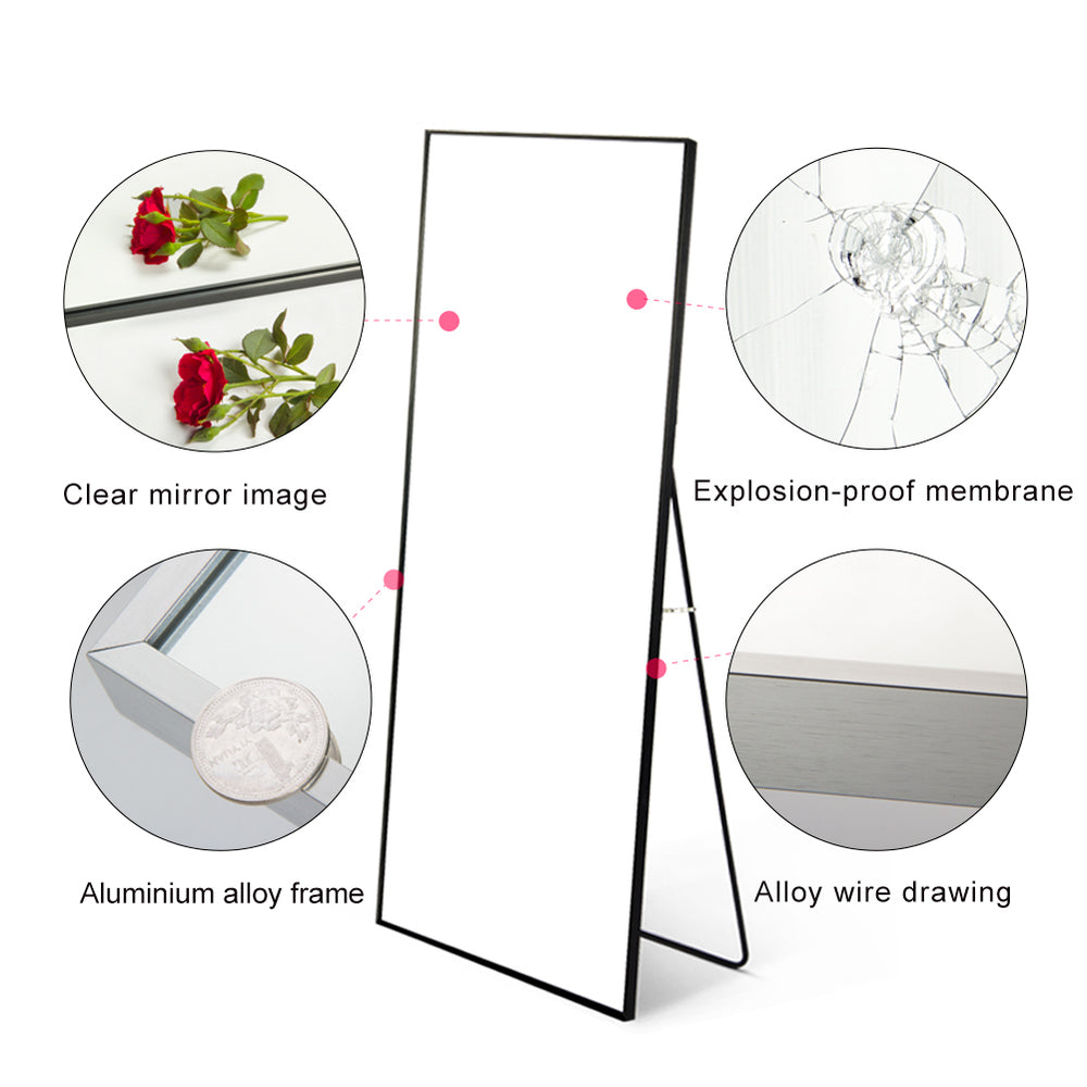 Elegant Full-Length Mirror with Stand – Black Metal Frame