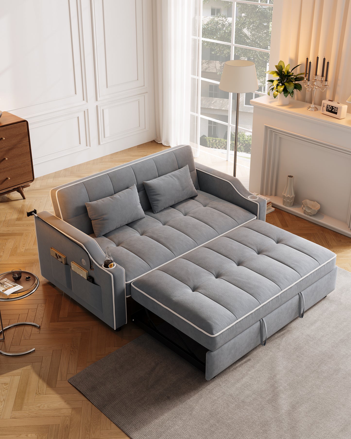 Versatile Velvet Sofa Bed with USB Charging & Adjustable Backrest