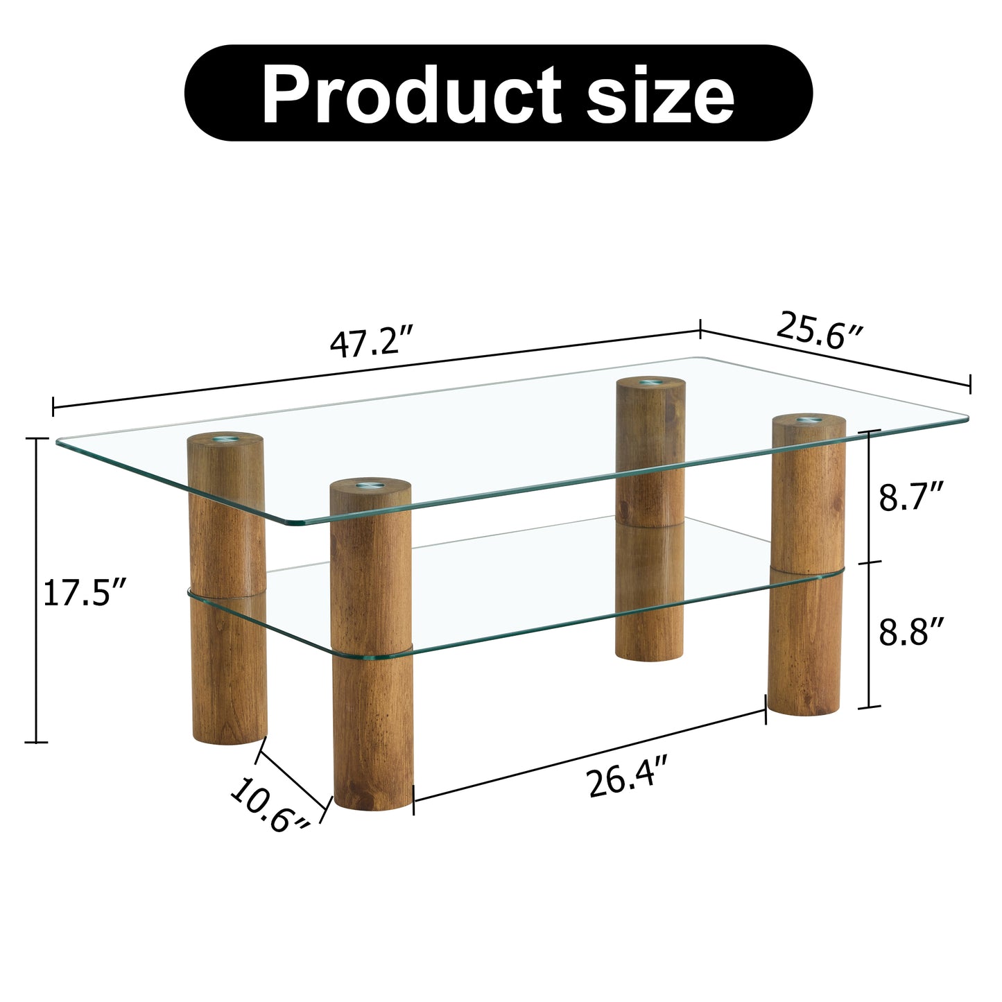 Sleek Dual-Layer Glass Coffee Table with Wooden Accents