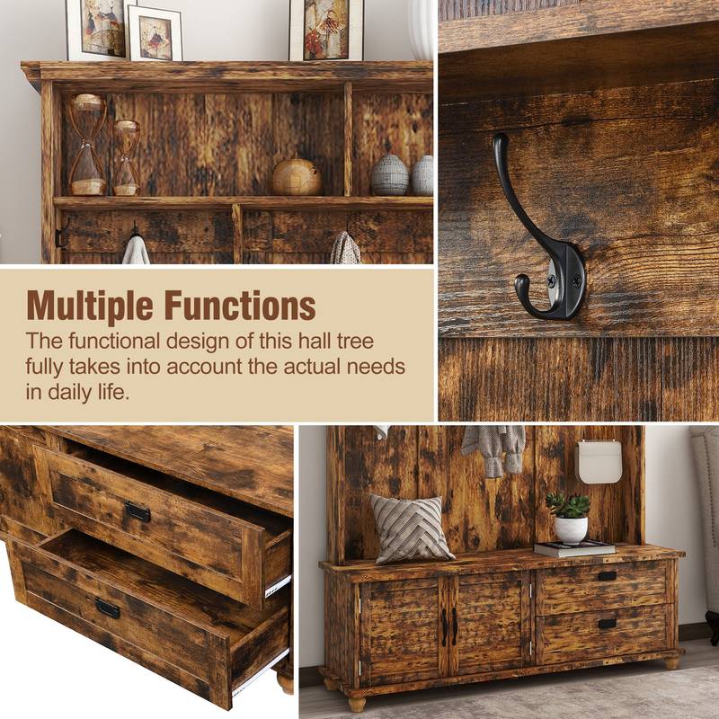 Rustic Charm Hall Tree with Storage and Hooks