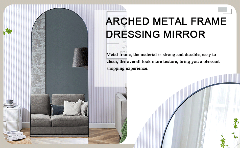 Arched Standing Mirror - Chic Black Design for Makeup & Style