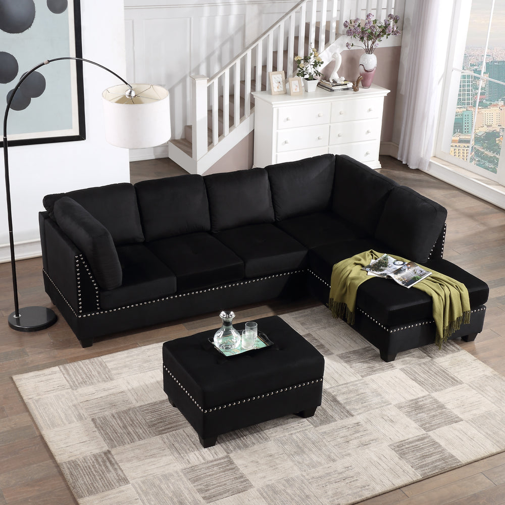 Chic Reversible Sectional Sofa with Storage Ottoman