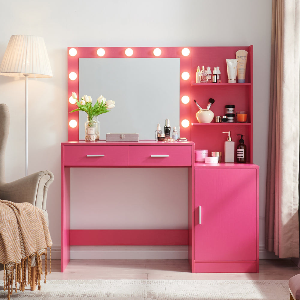 Glamorous Pink Vanity with Mirror & Lights