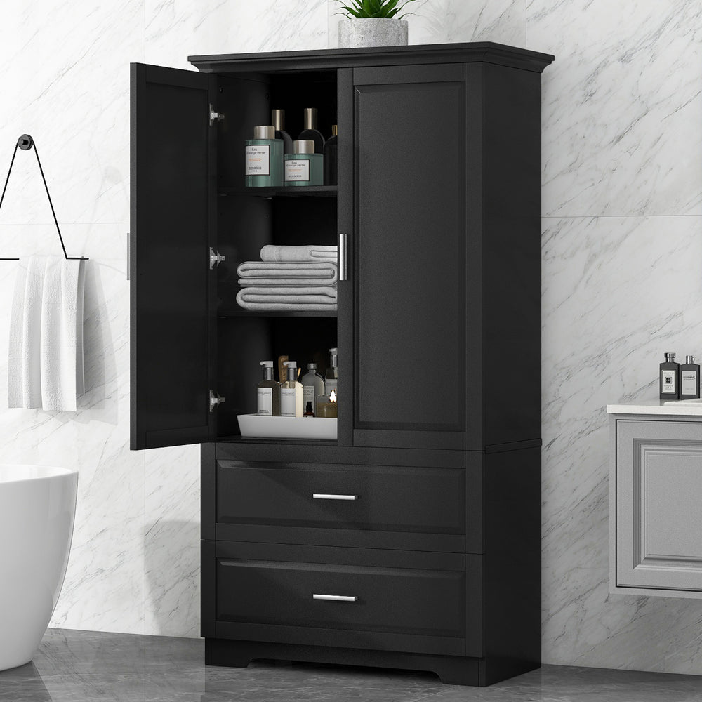 Sleek Black Bathroom Storage Cabinet with Adjustable Shelves