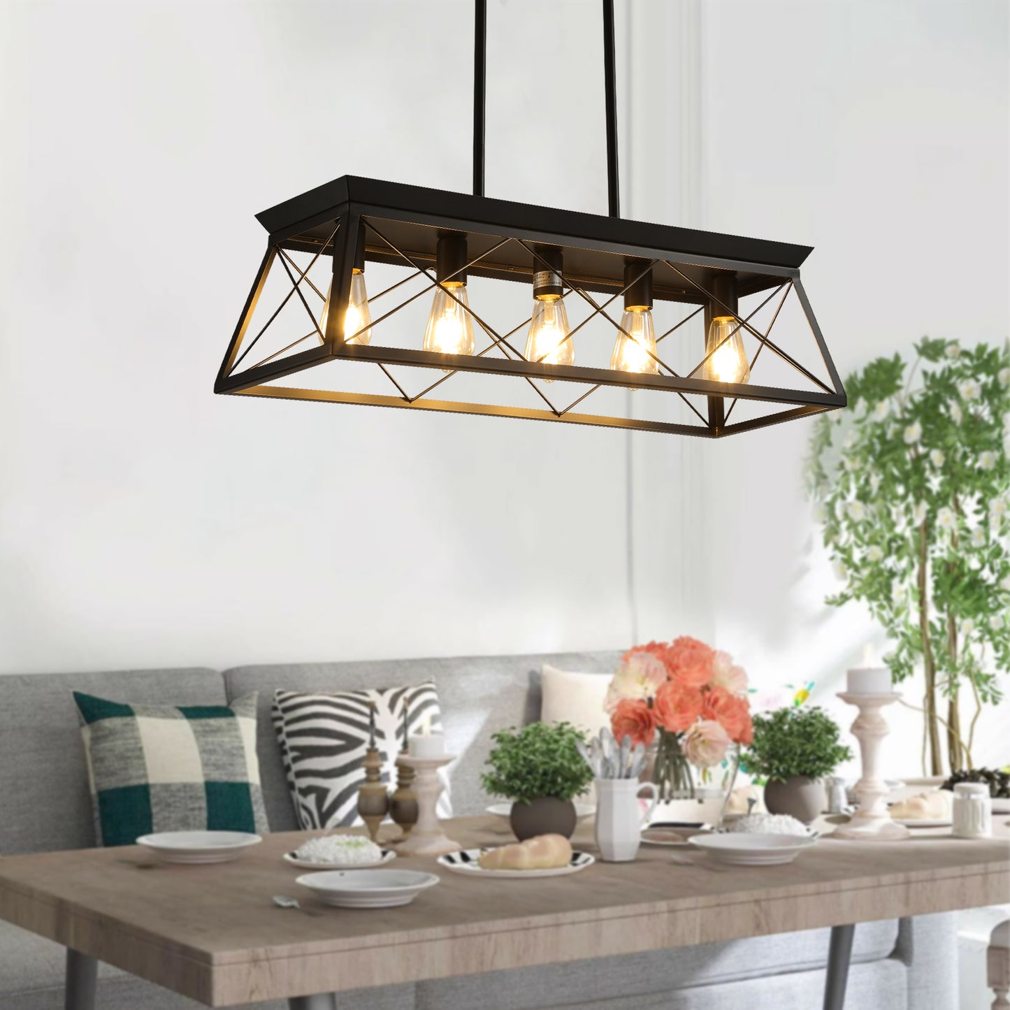 Rustic Charm 5-Light Black Island Chandelier