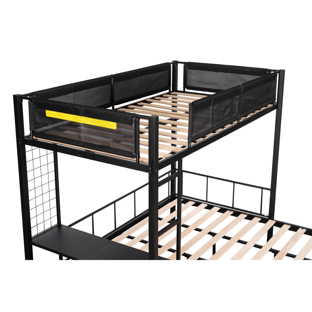 Cozy Metal Bunk Bed with Shelves & Guardrails