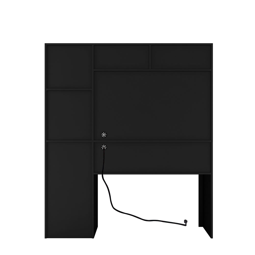 Smart Black Writing Desk with Hutch and Charging Ports