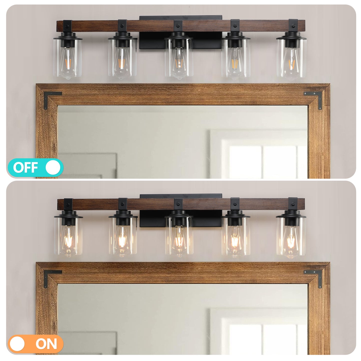 Rustic 5-Light Farmhouse Bathroom Vanity Fixture