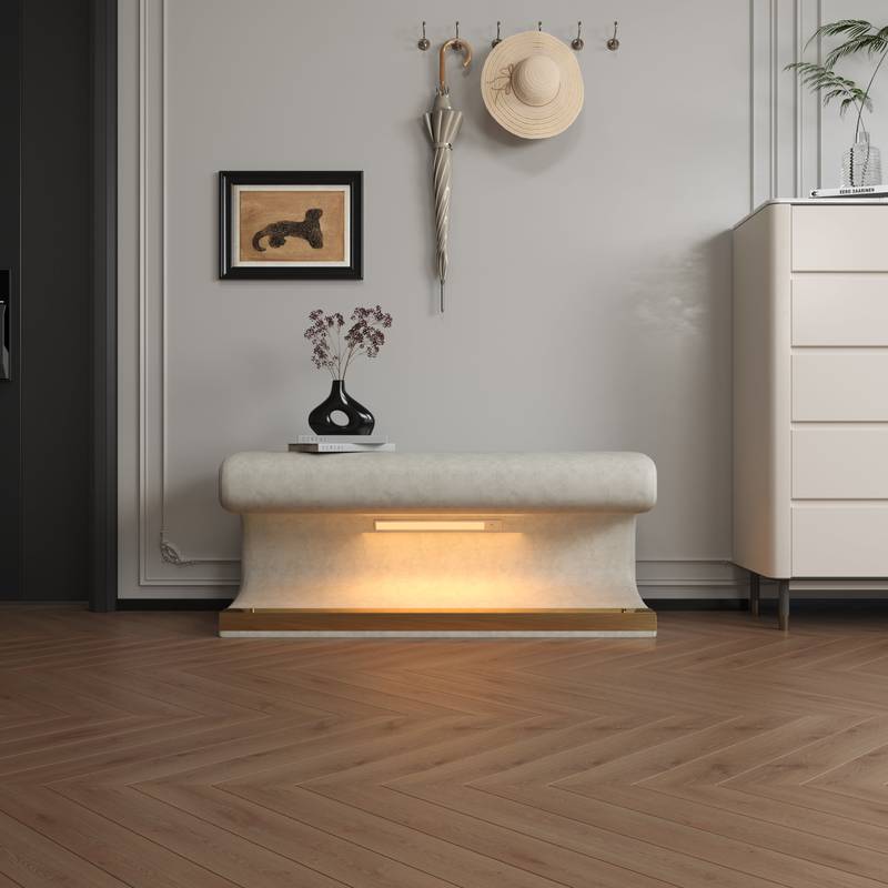 Stylish LED Entryway Bench with Leather Upholstery