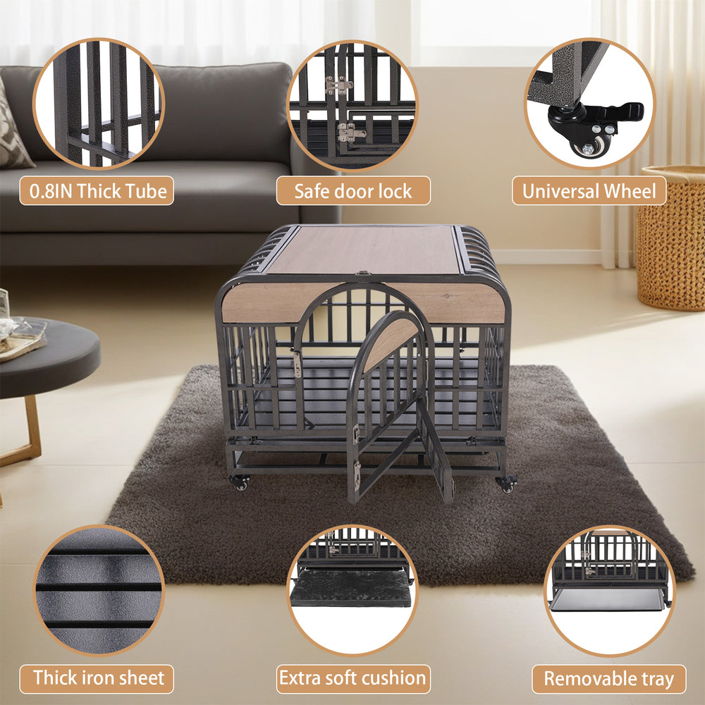 Stylish Heavy Duty Dog Crate with Wheels and Easy-Clean Trays