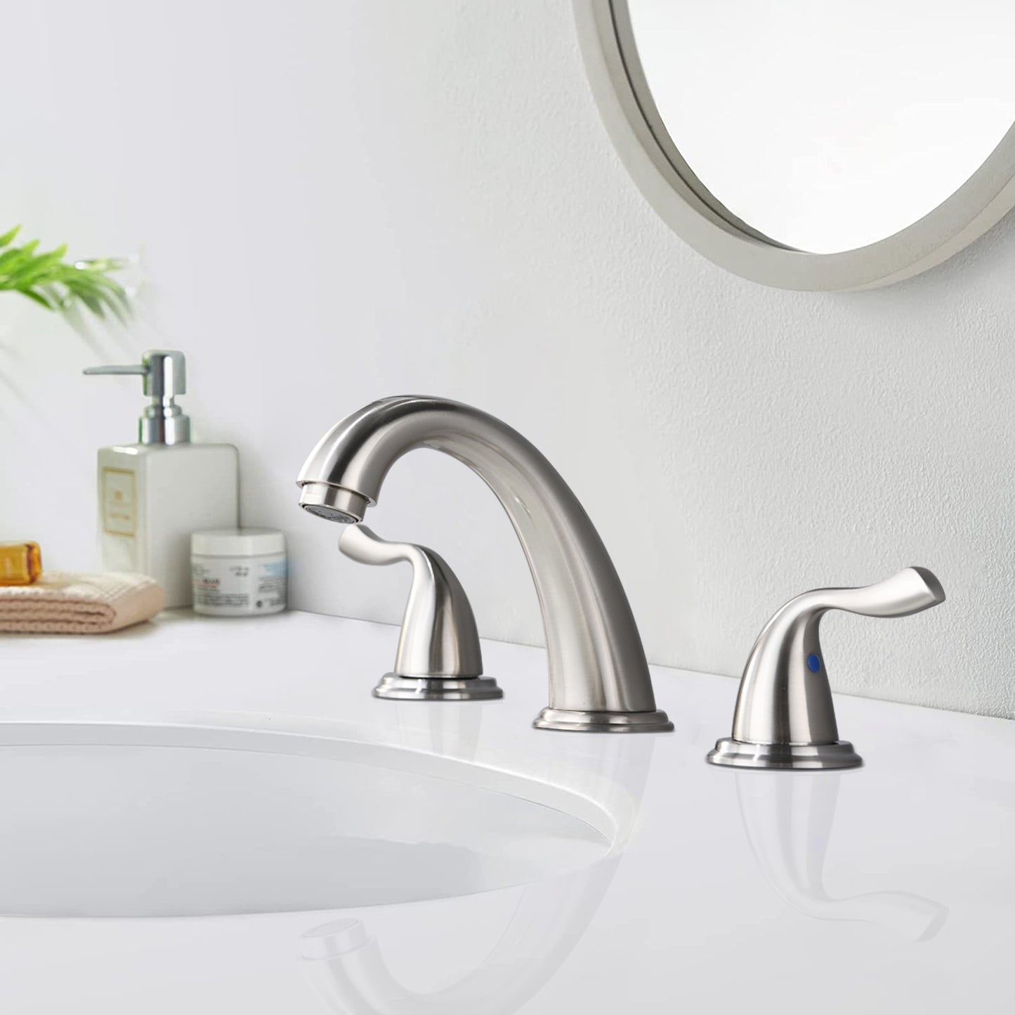 Sleek Dual Handle Brushed Nickel Faucet for Bathrooms