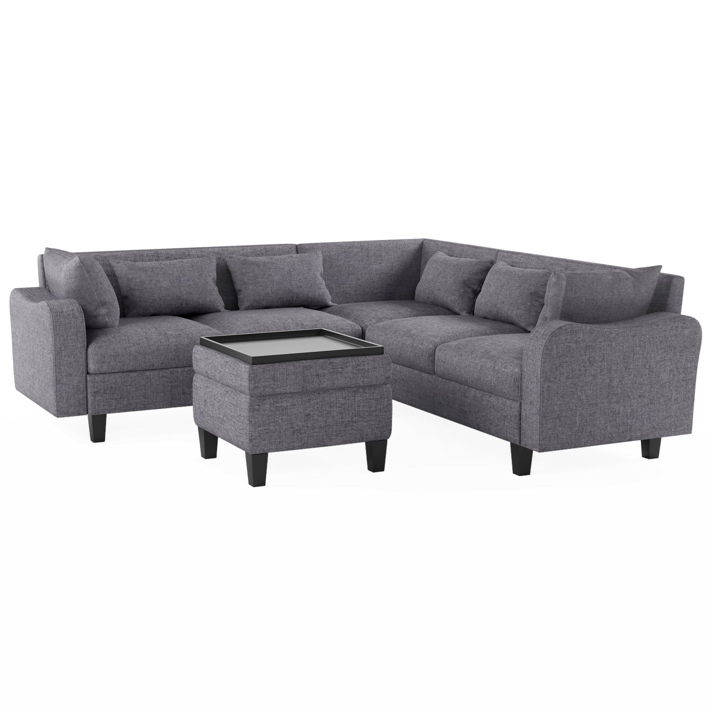 Cozy L-Shaped Sectional Sofa Set with Storage and Unique Armrests