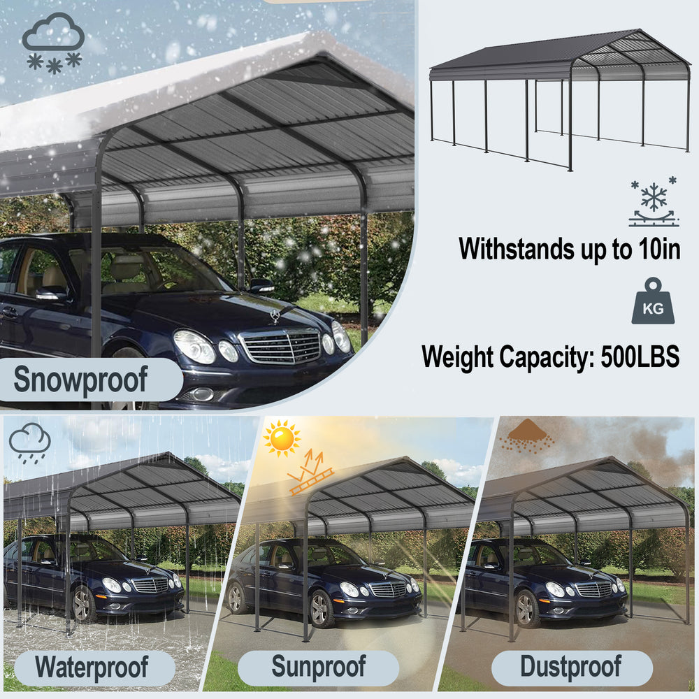 Heavy-Duty Galvanized Metal Carport - Outdoor Storage Canopy for Cars, Boats, and Trucks