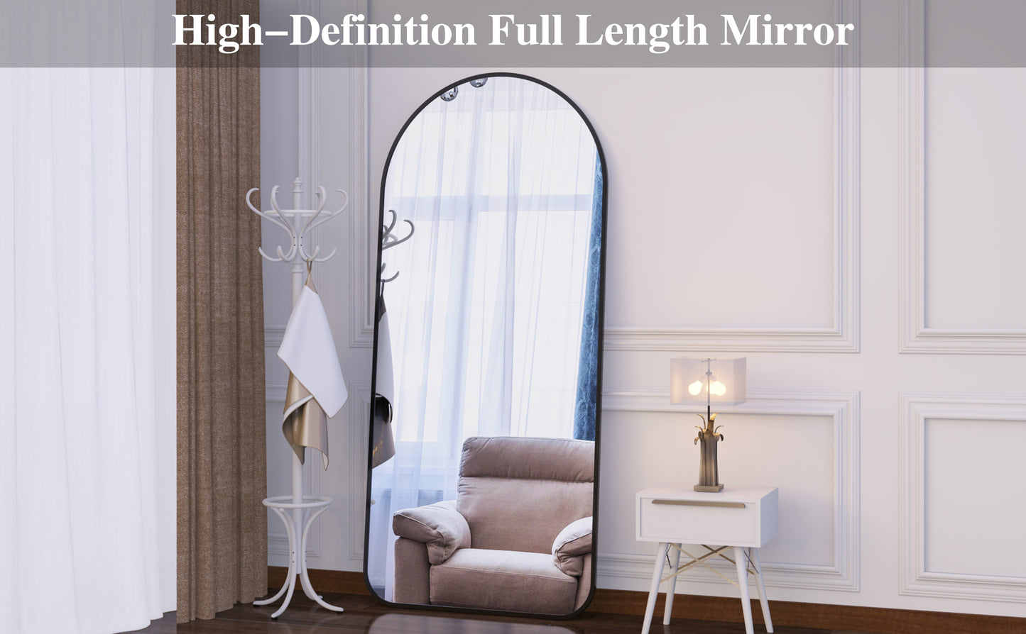 Elegant Black Full-Length Mirror - Stylish Oversized Design for Any Room