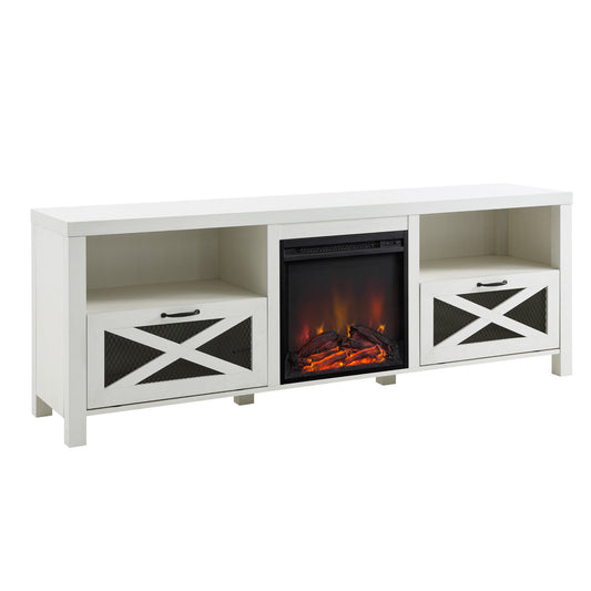 Rustic X-Door Fireplace TV Stand in Brushed White