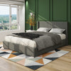 Sleek Grey Linen Wingback Bed with Hidden Storage