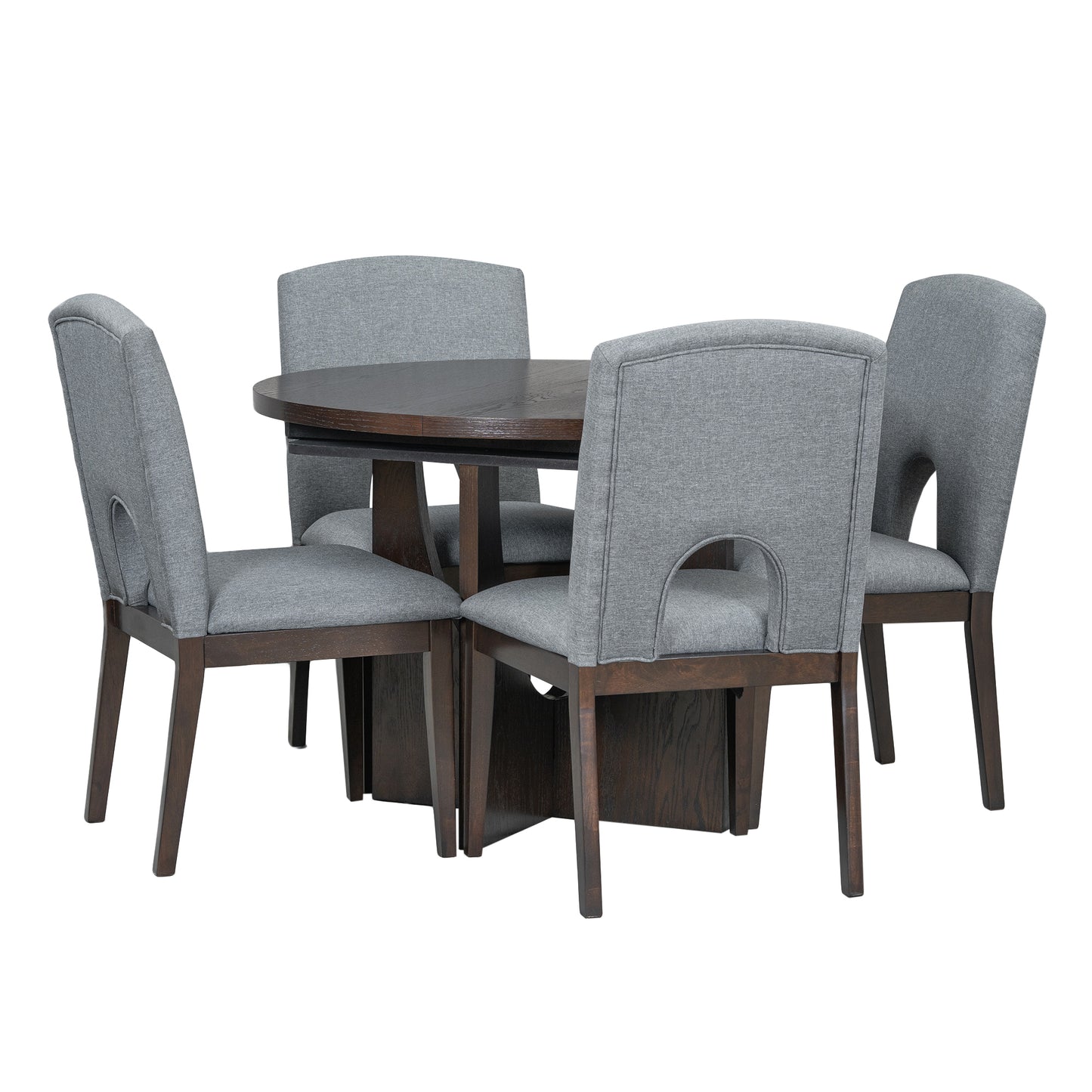 Cozy Expandable Dining Set with Removable Leaf in Espresso and Gray